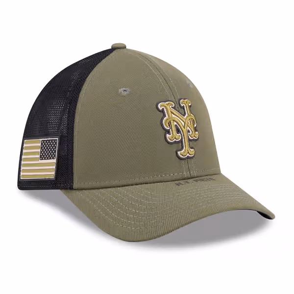New York Mets 2026 MLB Armed Forces 39THIRTY M-Crown Flex Cap Olive product photo