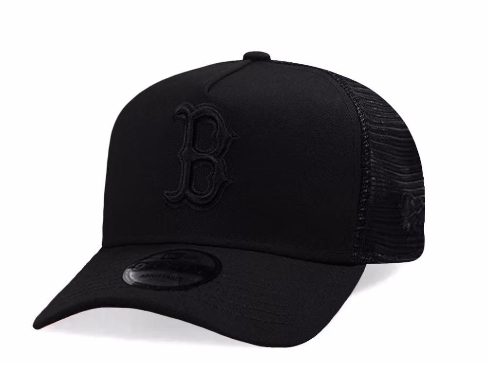 New Era Boston Red Sox Black On Black Edition 9Forty A Frame Trucker Snapback Hat front