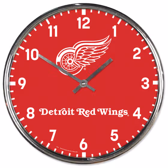 Detroit Red Wings Chrome NHL Team Design Wall Clock view 1