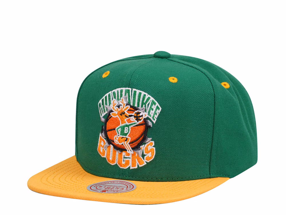 Mitchell & Ness Milwaukee Bucks Breakthrough Two Tone Snapback Hat front