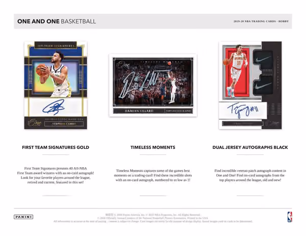 2019/20 Panini One and One Basketball Hobby Box NBA view 3