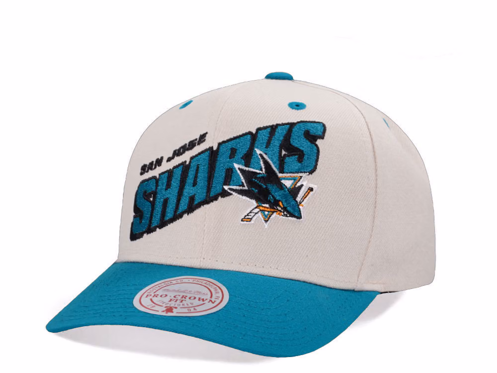 Mitchell & Ness San Jose Sharks Chrome Two Tone Pro Crown Fit Snapback Hat front