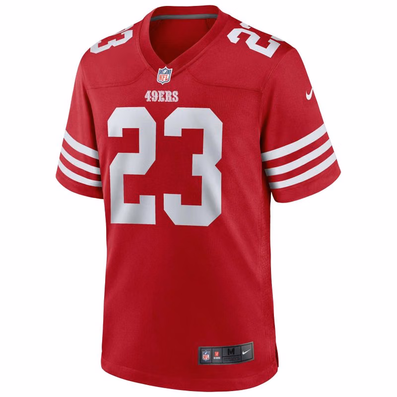 Christian McCaffrey #23 San Francisco 49ers Nike Game NFL Jersey Red view 2