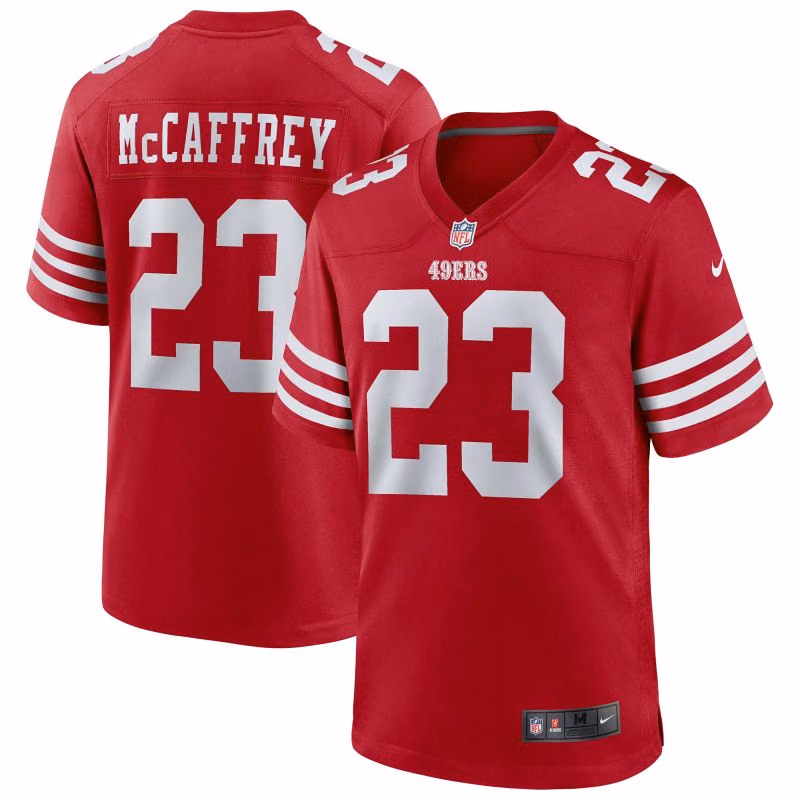 Christian McCaffrey #23 San Francisco 49ers Nike Game NFL Jersey Red view 1