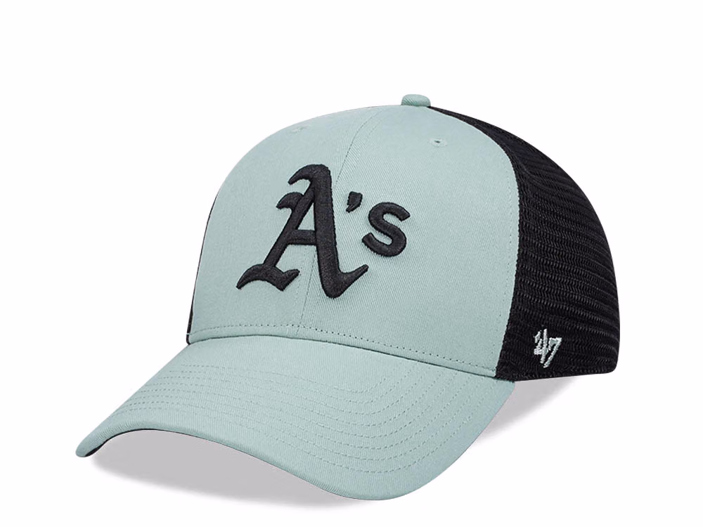 47Brand Oakland Athletics Eucalyptus Ballpark Mesh MVP Trucker Snapback Hat front