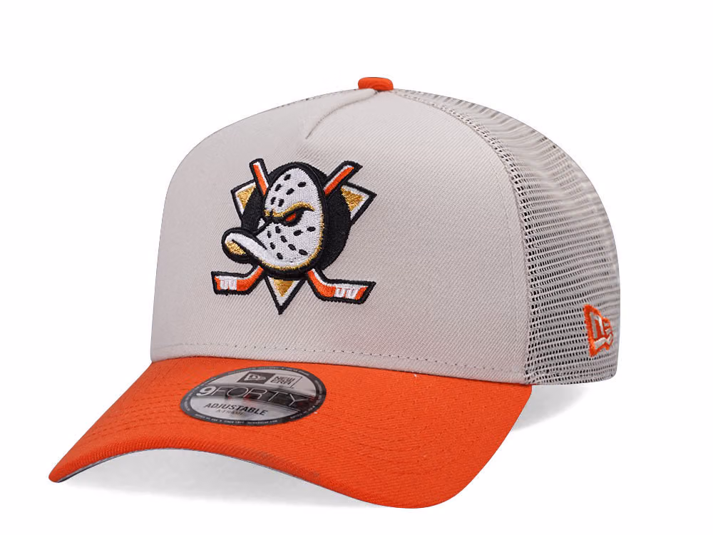 New Era Anaheim Ducks Prime Two Tone Trucker Edition 9Forty A Frame Snapback Hat front