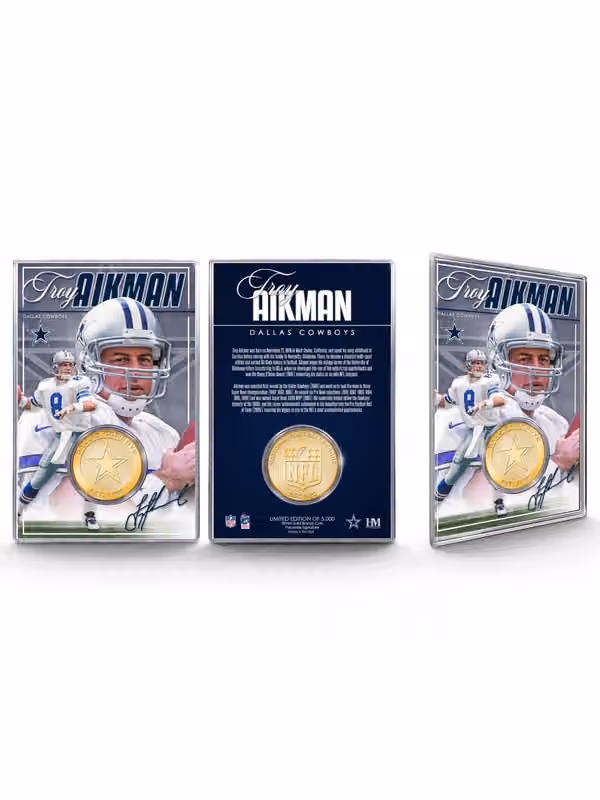 Troy Aikman Dallas Cowboys Acrylic Bronze NFL Coin Card view 1