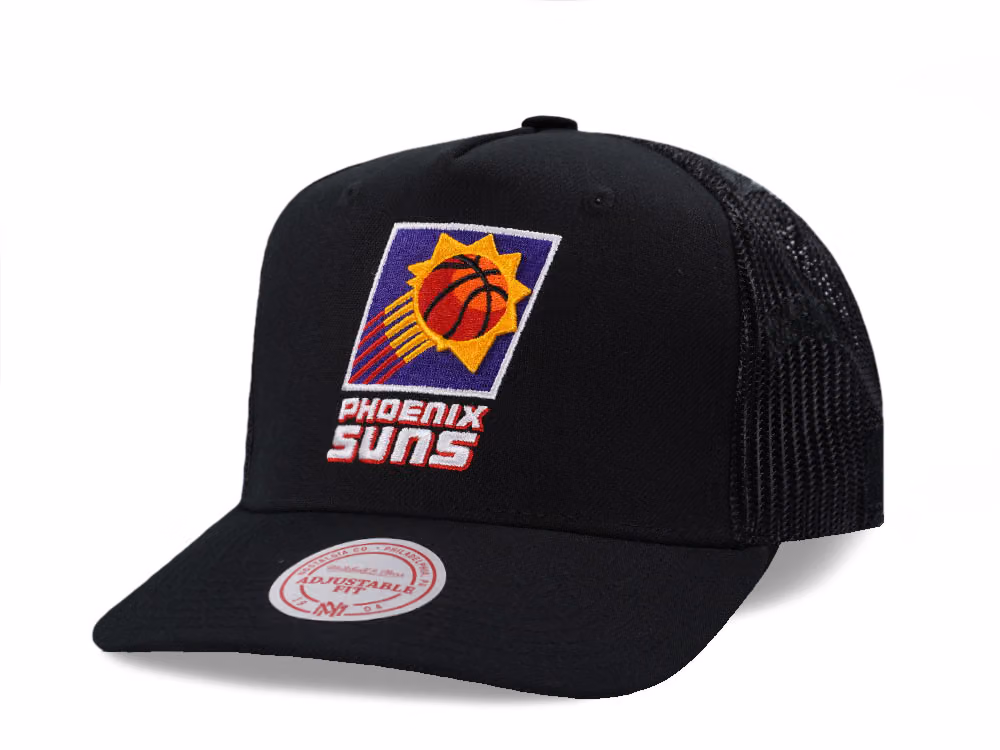 Mitchell & Ness Phoenix Suns Black Monogram Trucker Edition Snapback Hat front