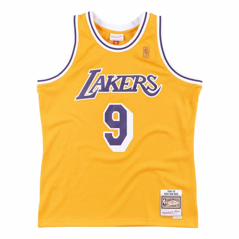 Nick Van Exel #9 Los Angeles Lakers 1996-97 Mitchell & Ness Swingman NBA Jersey Yellow view 1
