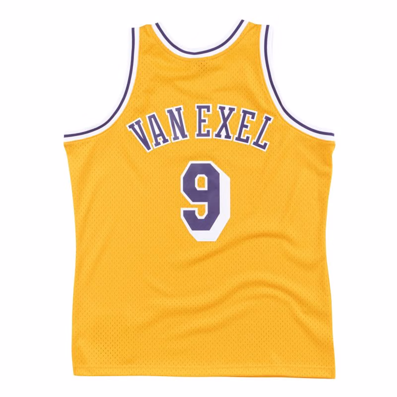 Nick Van Exel #9 Los Angeles Lakers 1996-97 Mitchell & Ness Swingman NBA Jersey Yellow view 2