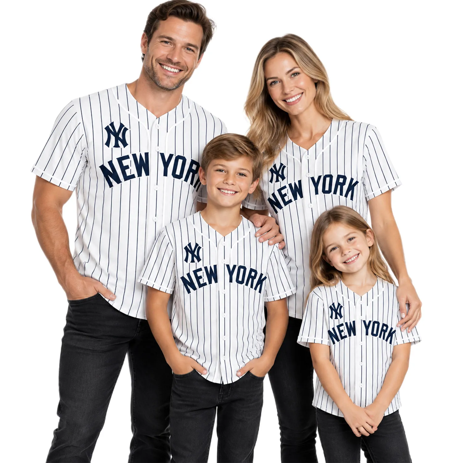 Kids New York Yankees White Jersey Custom Player Bold Stripes Style