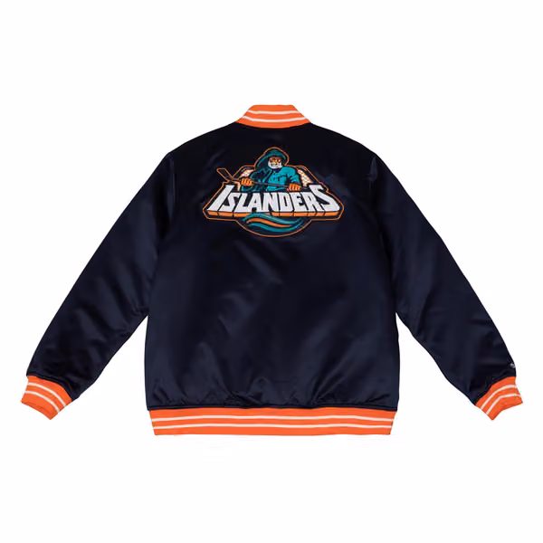 New York Islanders Heavyweight Satin Mitchell & Ness NHL Jacket Navy view 2