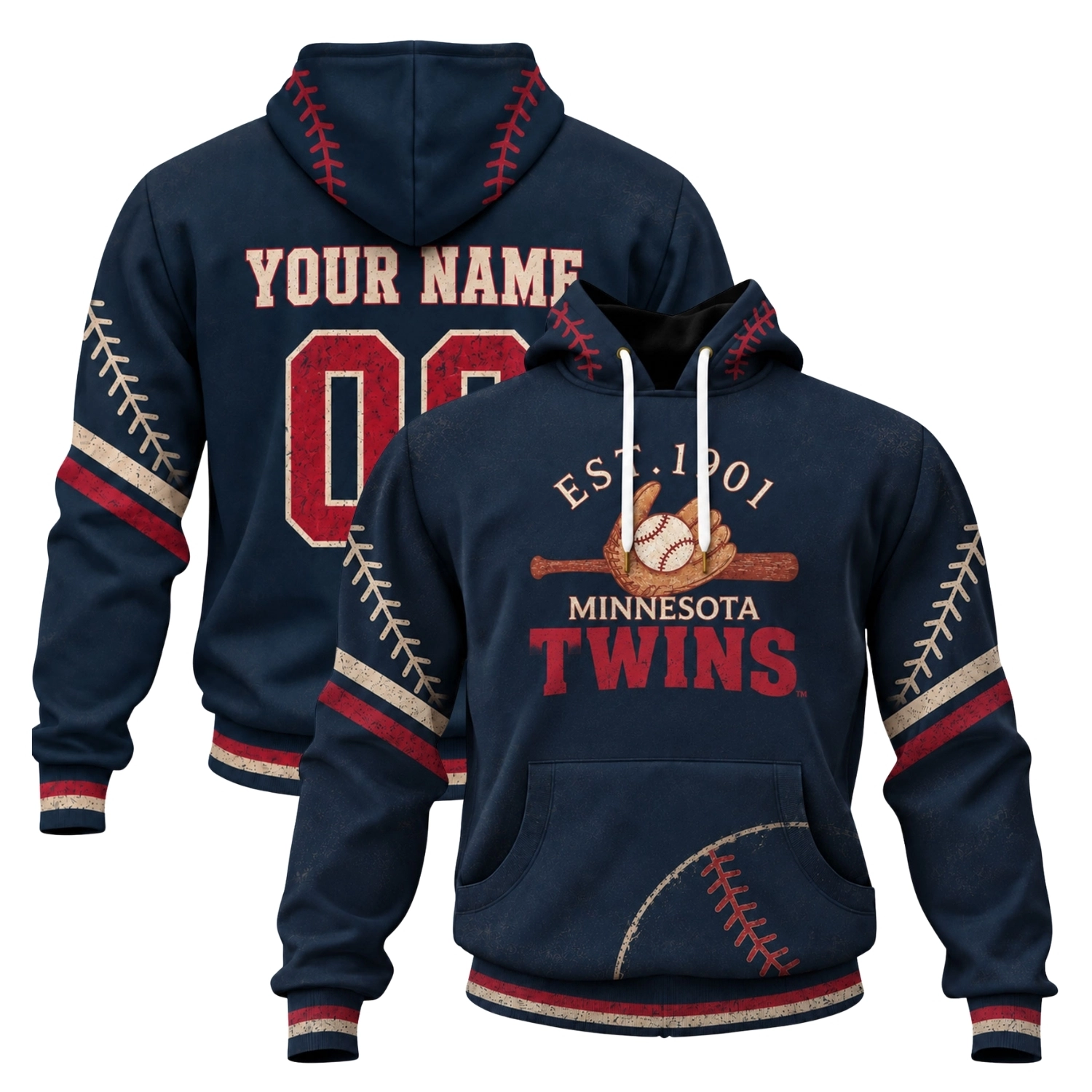 Minnesota Twins Baseball Hoodie Creative Vintage Look
