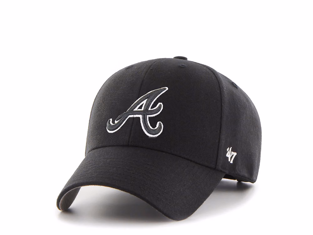 47Brand Atlanta Braves White on Black Classic Snapback Hat front