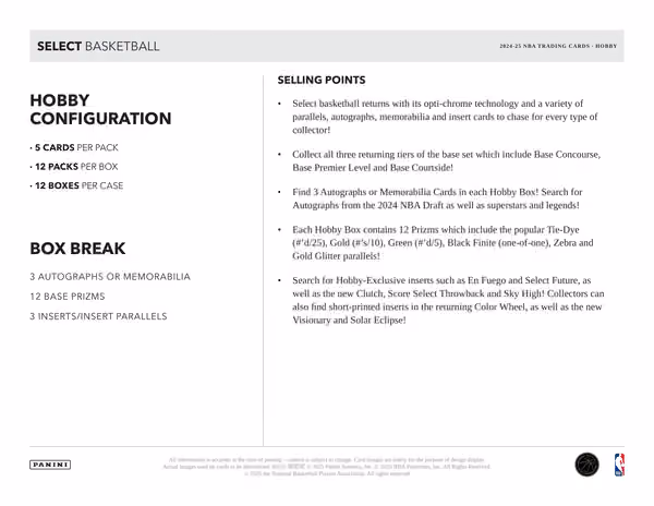 2024/25 Panini Select Basketball NBA Hobby Box view 6