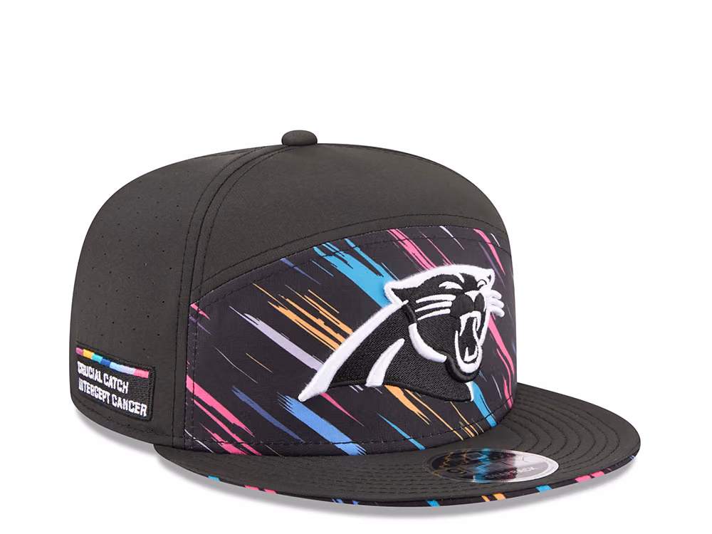 New Era Carolina Panthers Crucial Catch 2026 Black Edition 9Fifty Split Panel Snapback Hat front