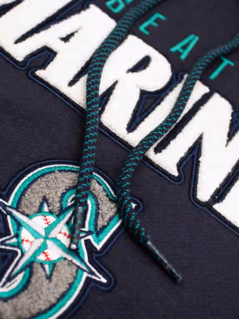 Seattle Mariners Felt Logo Throwback MLB Hoodie Navy view 3