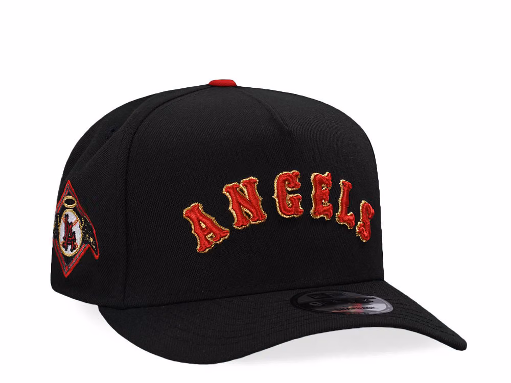 New Era Los Angeles Angels Black Gold Edition A Frame 9Fifty Snapback Hat front
