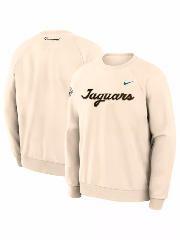 Jacksonville Jaguars 2026 NFL Rivalries Dri-FIT Crewneck Pullover Cream view 1