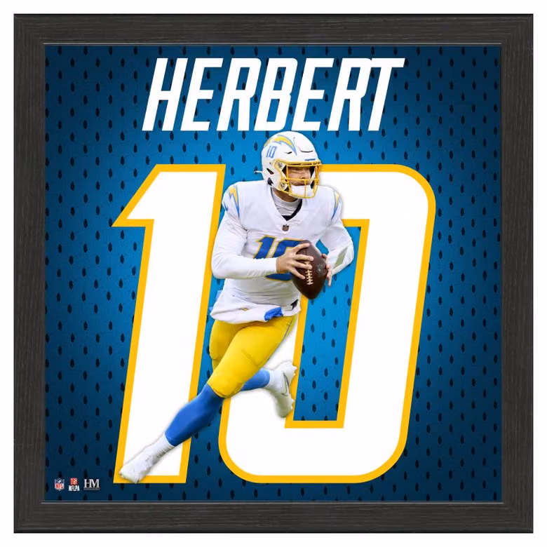Justin Herbert #10 Los Angeles Chargers Impact Jersey Framed NFL Photo view 1