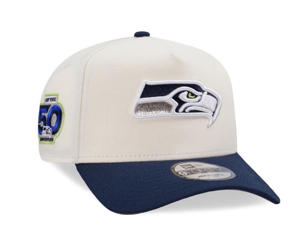 New Era Seattle Seahawks 50 Seasons Chrome Two Tone Edition 9Forty A Frame Snapback Hat front