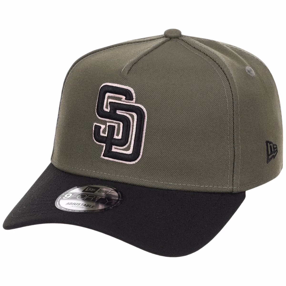 San Diego Padres MLB Olive x Black & Pink FASHION CORE New Era 9FORTY A-Frame detail view