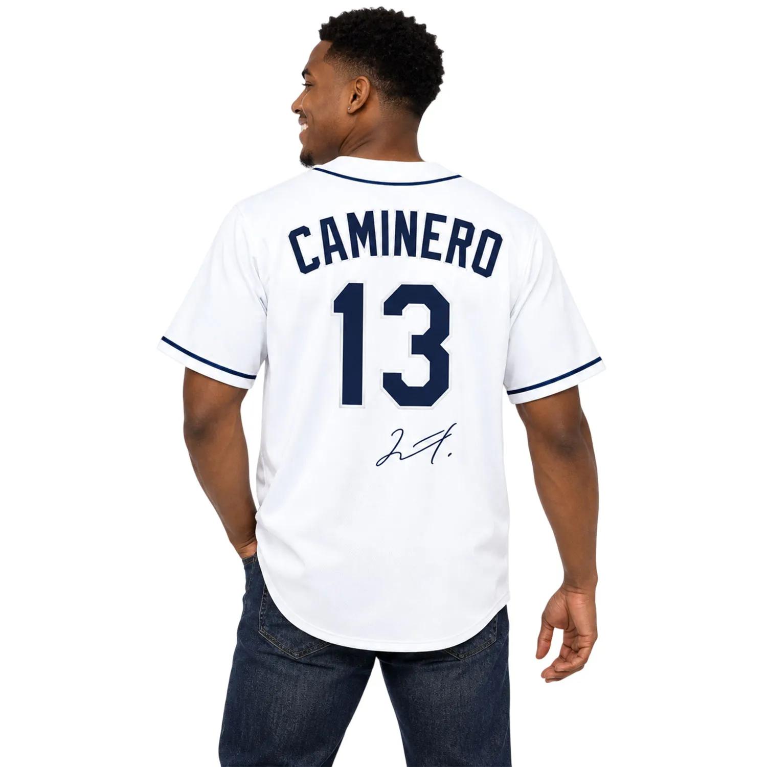 TB Rays Jersey Junior Caminero Signature Bold Fan Apparel