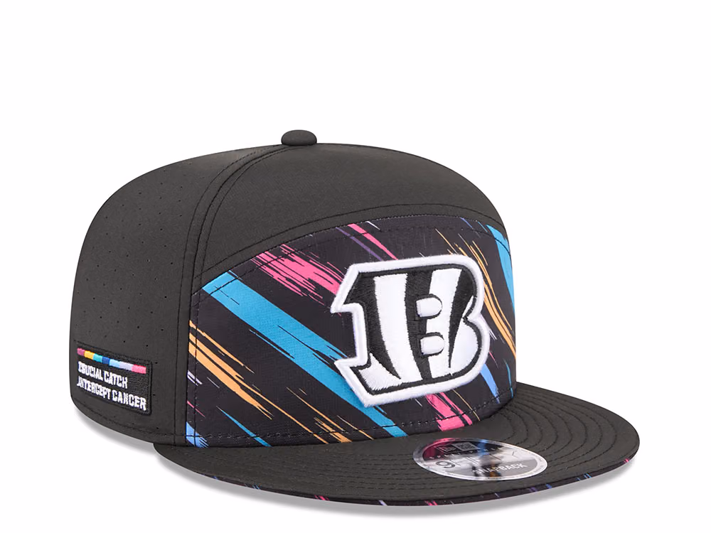 New Era Cincinnati Bengals Crucial Catch 2026 Black Edition 9Fifty Split Panel Snapback Hat front