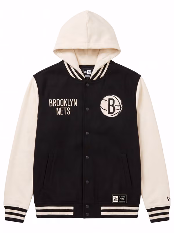 Brooklyn Nets Letterman Hooded NBA Jacket Black view 1