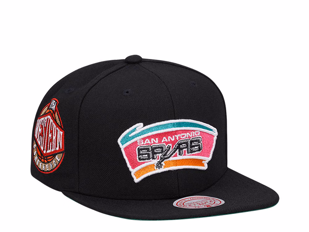 Mitchell & Ness San Antonio Spurs Conference Patch Black Snapback Hat front