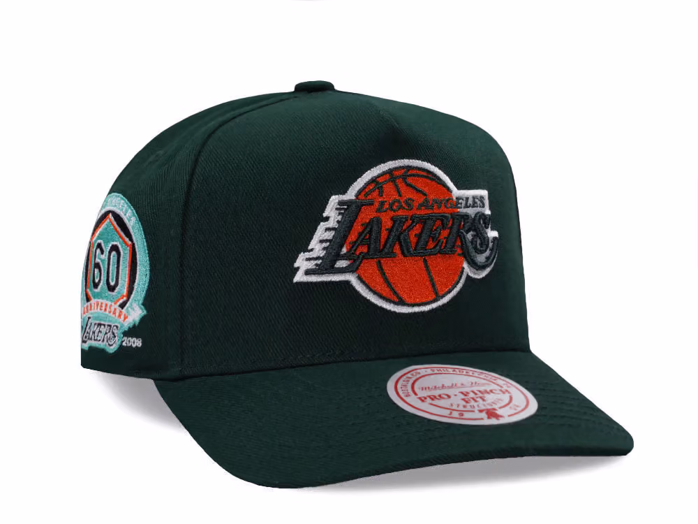 Mitchell & Ness Los Angeles Lakers 60th Anniversary Green Edition Pro Pinch Fit Snapback Hat front