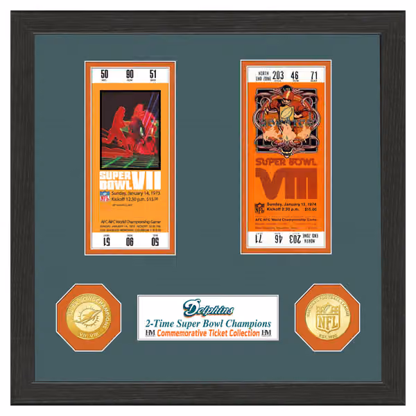 Miami Dolphins Super Bowl Tickets Bronze Coins Framed NFL Photo view 1