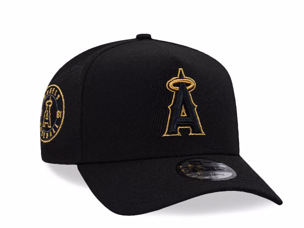 New Era Anaheim Angels Black Gold Cascading Prime Edition 9Forty A Frame Snapback Hat front