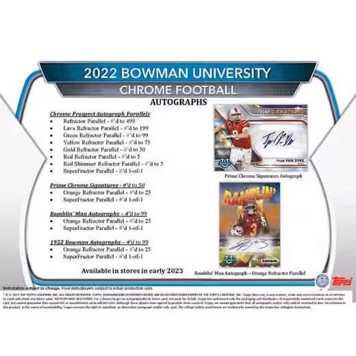 2022 Bowman Chrome University Football NCAA Blaster Box view 5