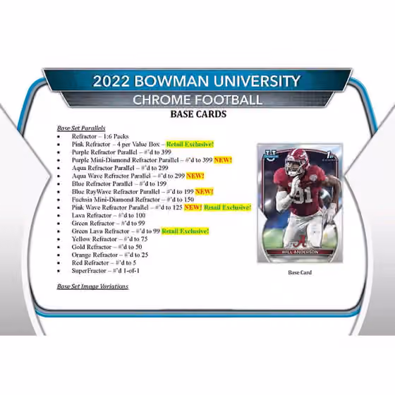 2022 Bowman Chrome University Football NCAA Blaster Box view 3