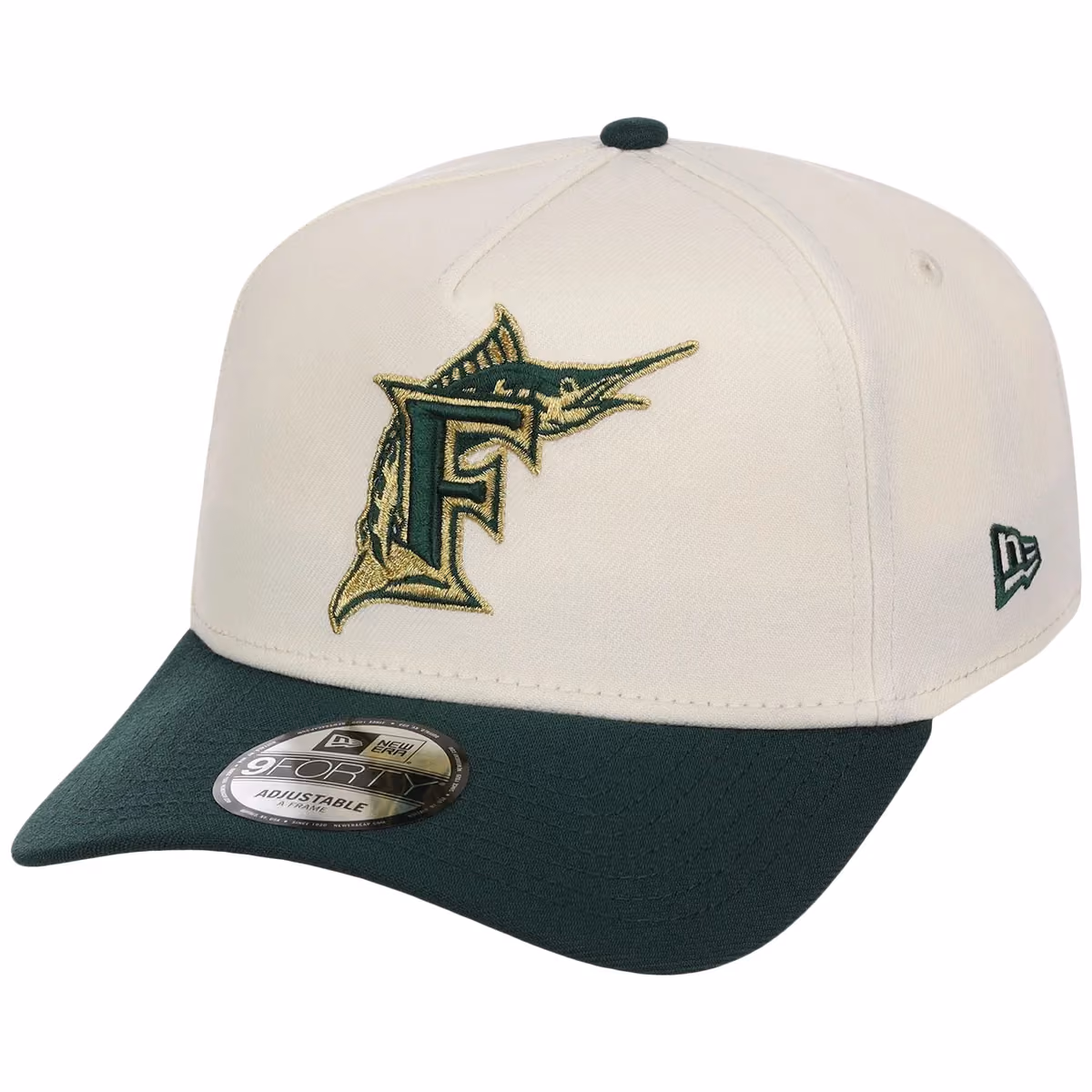 Miami Marlins MLB Chrome x Dark Green FASHION CORE New Era 9FORTY A-Frame detail view