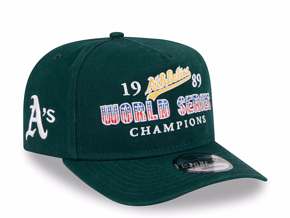 New Era Oakland Athletics World Series Champions 1989 Historic Green Edition 9Fifty A Frame Snapback Hat front