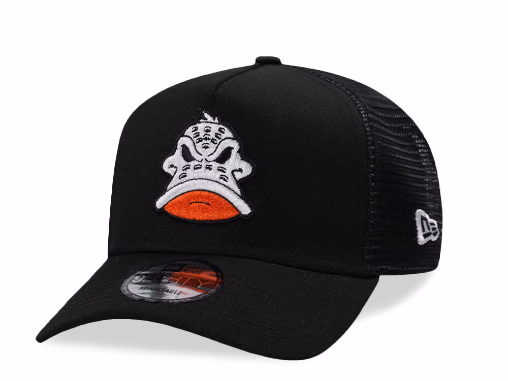 New Era Anaheim Ducks Black Basic Edition 9Forty A Frame Trucker Snapback Hat front