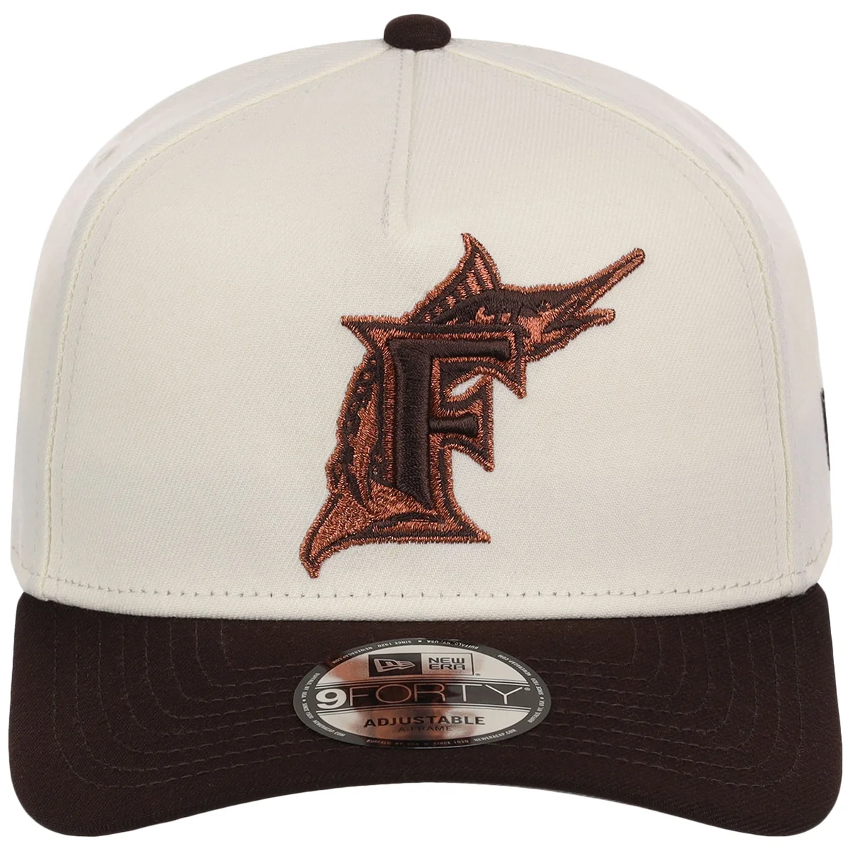 Miami Marlins MLB Chrome x Burnt Wood FASHION CORE New Era 9FORTY A-Frame detail view