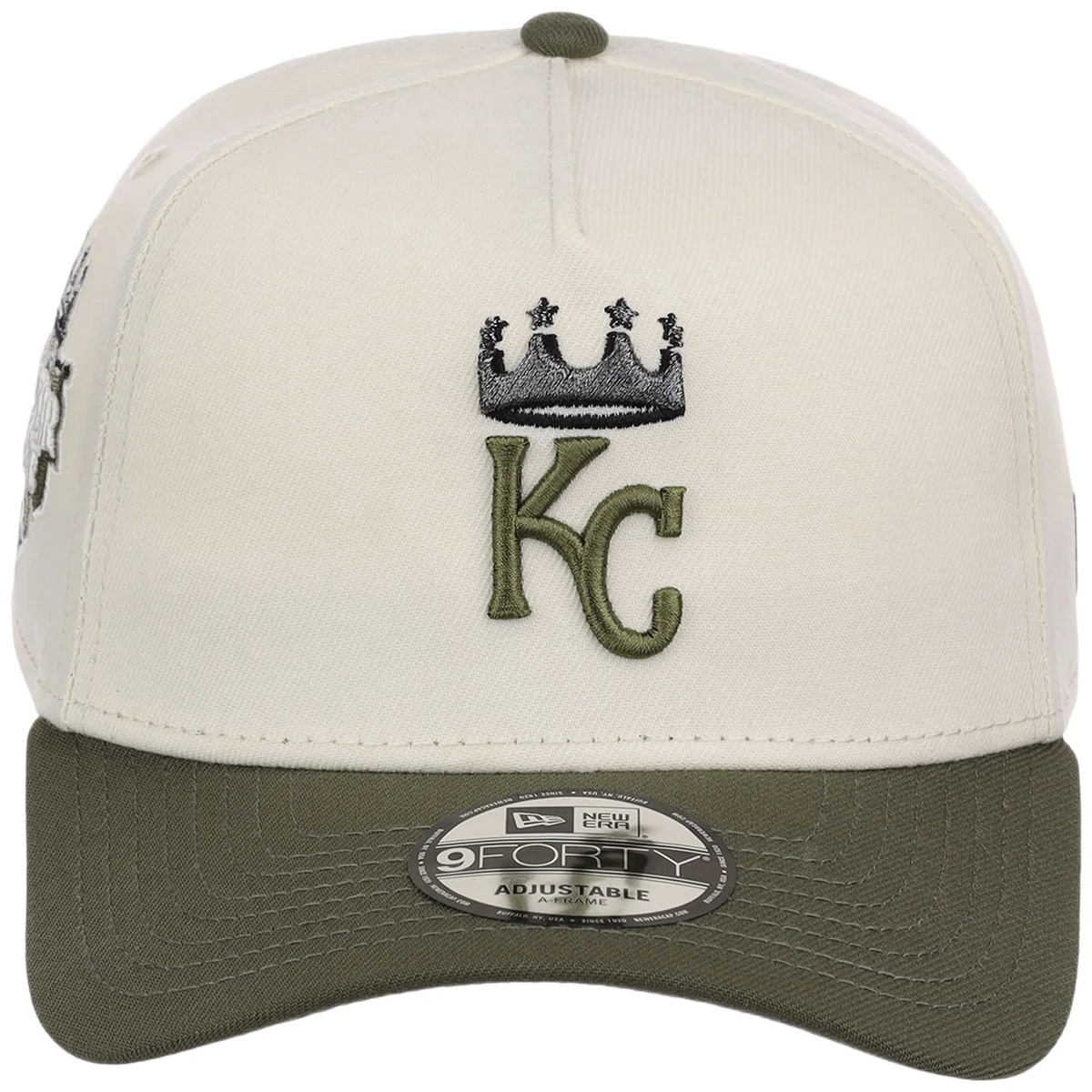 Kansas City Royals MLB Chrome Olive New Era 9FORTY detail view