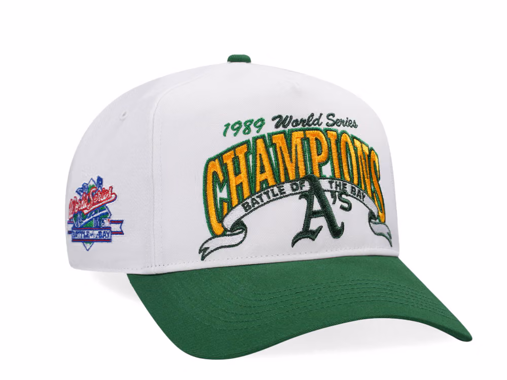 47Brand Oakland Athletics World Series 1989 White Arch Champions Hitch Snapback Hat front