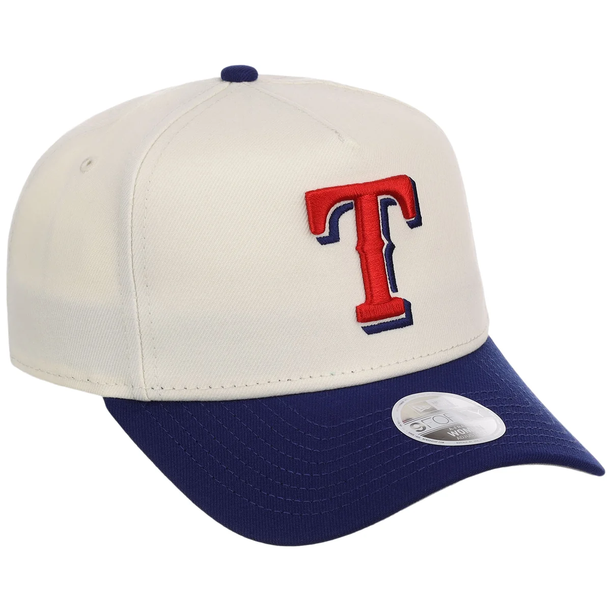 Texas Rangers Women's New Era 9FORTY Chrome OTC A-Frame front view