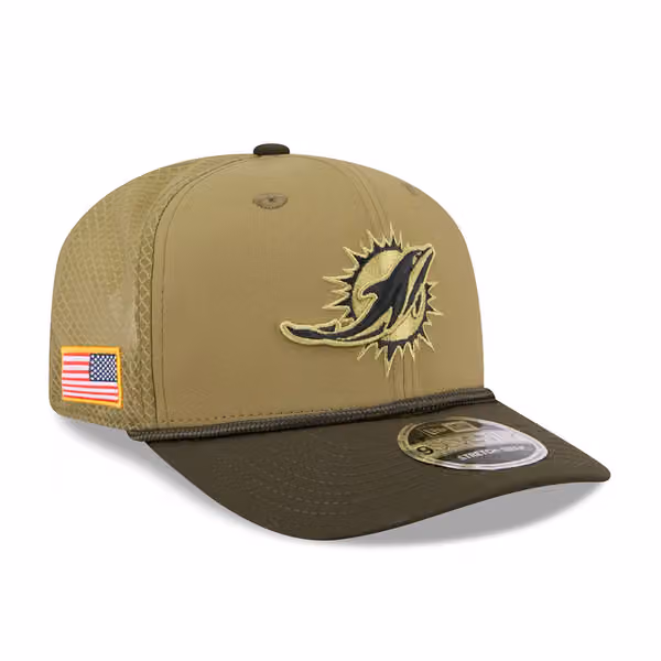 Miami Dolphins 2025 NFL Salute to Service 9SEVENTY Trucker Snapback Cap Olive product photo