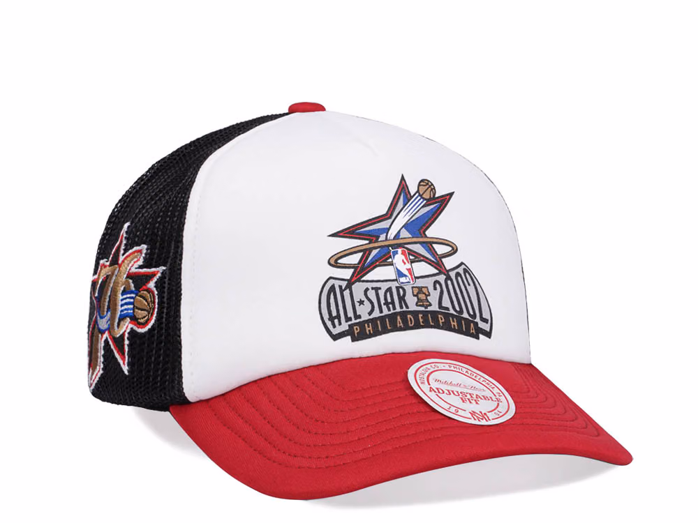 Mitchell & Ness Philadelphia 76ers All Star 2002 Party Time Trucker Snapback Hat front