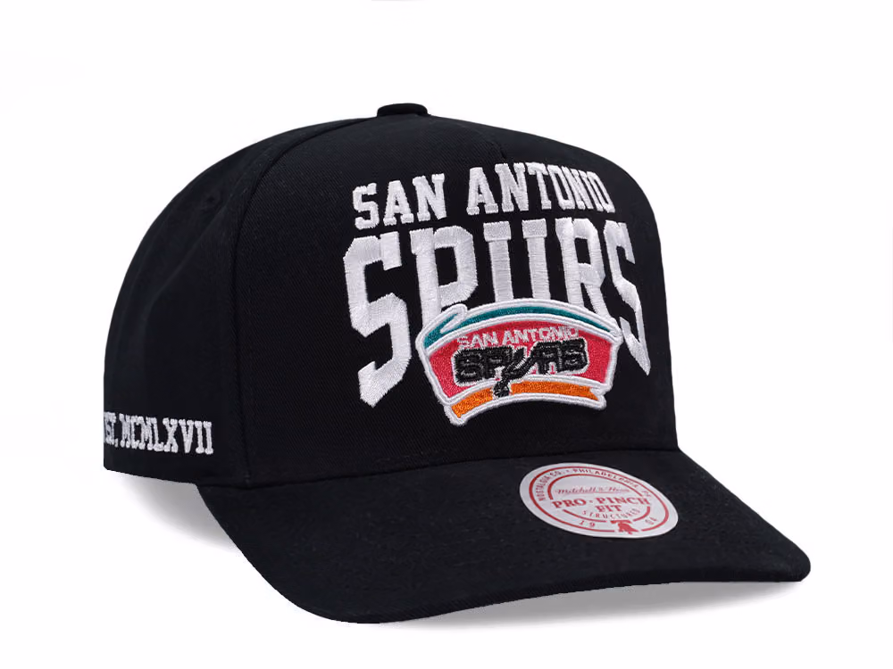 Mitchell & Ness San Antonio Spurs Black Pro Pinch Fit Snapback Hat front