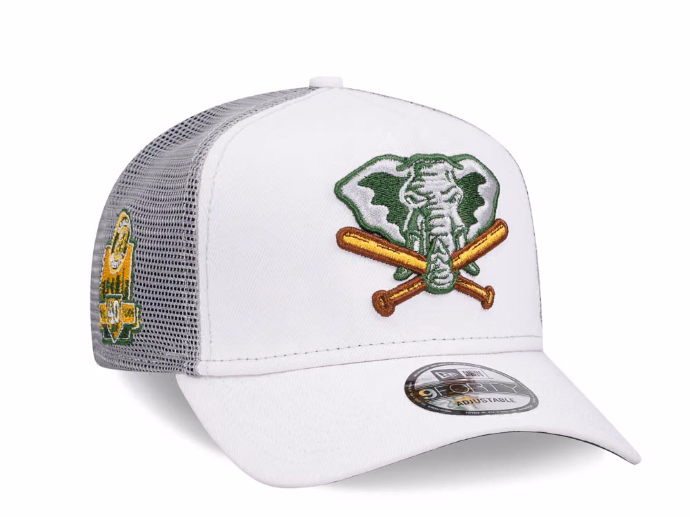 New Era Oakland Athletics 40th Anniversary White 9Forty A Frame Trucker Snapback Hat front