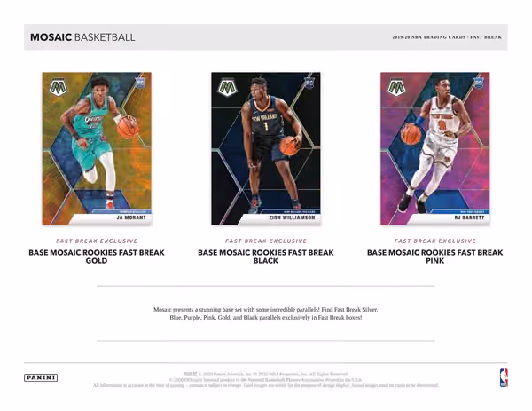 2019/20 Panini Mosaic Fast Break Basketball Hobby Box NBA view 3