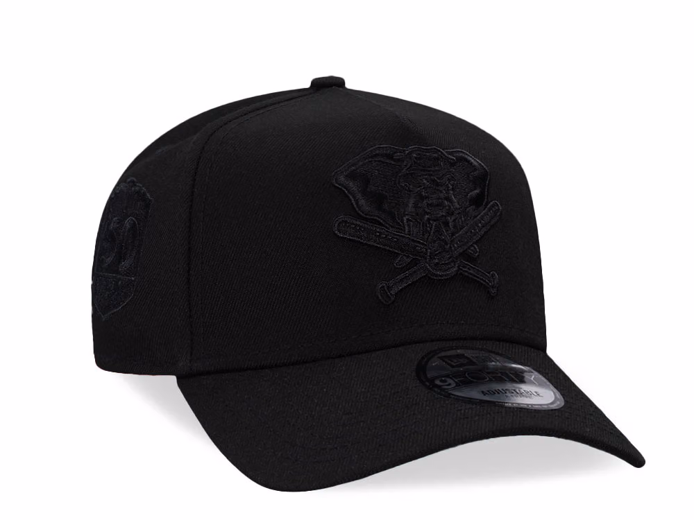 New Era Oakland Athletics 50th Anniversary Black On Black 9Forty A Frame Snapback Hat front