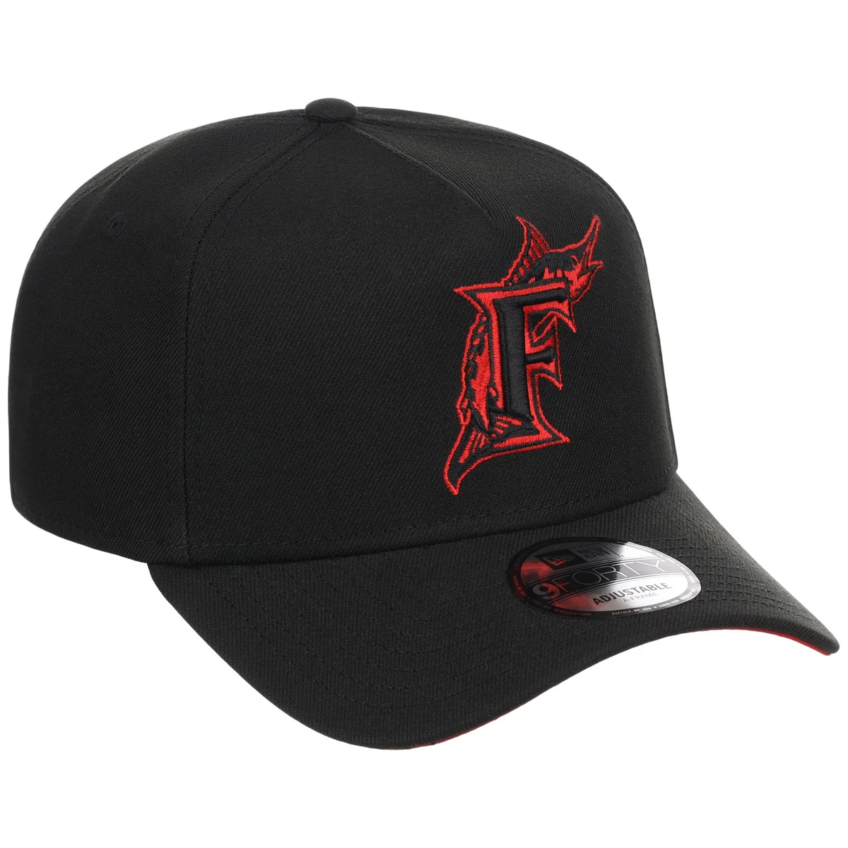 Miami Marlins MLB Black x Red FASHION CORE New Era 9FORTY A-Frame front view