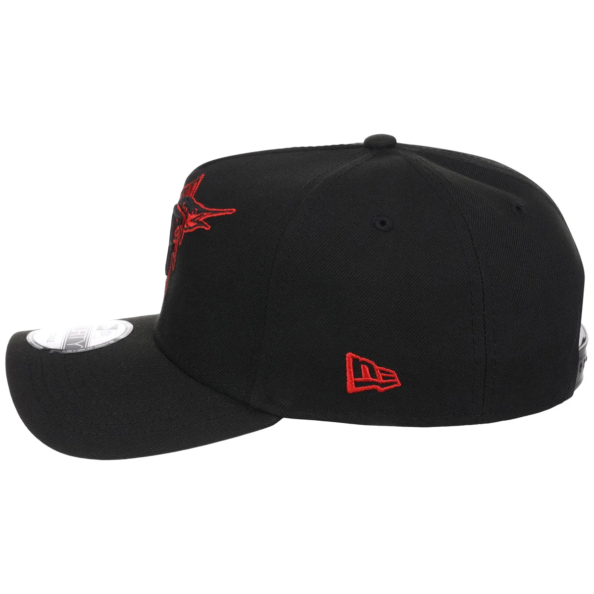 Miami Marlins MLB Black x Red FASHION CORE New Era 9FORTY A-Frame detail view